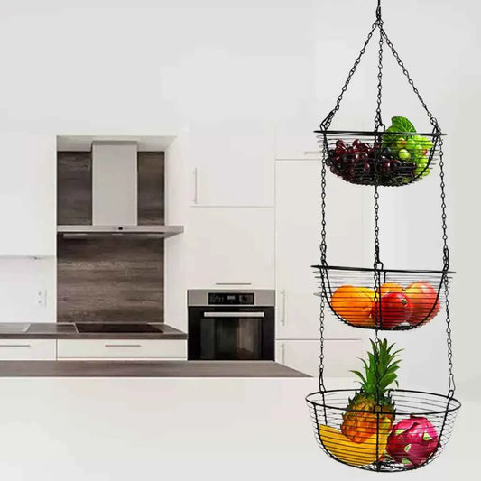 3-Tier Hanging Fruit Basket – Space-Saving Kitchen Storage Solution